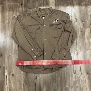 Remington Outdoor Shirt Brown Button Up Mallard Duck Embroidery Men's XL Vintage